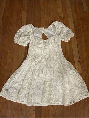 White Lace Puff-Sleeve Mini Dress